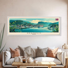 Load image into Gallery viewer, Drammen Norway Travel Print Wall Art, Panoramic City Art, Travel Art, Wall Decor, Vacation Gift, Framed Canvas Print Or Metal Art