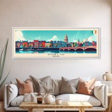 Load image into Gallery viewer, Dublin Ireland Panoramic Travel Poster, Framed Canvas Print or Metal Wall Art, Travel Art, Home Decor, Panoramic Painting, Midcentury Art