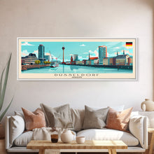 Load image into Gallery viewer, Dusseldorf Germany Travel Art, City Art, Framed Canvas Print or Metal Wall Art, Europe Travel Poster, Panoramic Wall Art, Extra Wide Wall Art