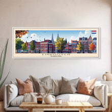 Load image into Gallery viewer, Eindhoven Netherlands Panoramic Travel Poster, Framed Canvas Print or Metal Wall Art, Travel Art, Home Decor, Panoramic Painting, Midcentury Art