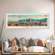 Carregar imagem no visualizador da galeria, Florence Italy Panoramic Travel Poster, Framed Canvas Print or Metal Wall Art, Travel Art, Home Decor, Panoramic Painting, Midcentury Art