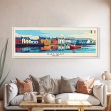 Carregar imagem no visualizador da galeria, Galway Ireland Panoramic Travel Poster, Framed Canvas Print or Metal Wall Art, Travel Art, Home Decor, Panoramic Painting, Midcentury Art