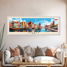 Load image into Gallery viewer, Gdansk Poland Travel Print Wall Art, Panoramic City Art, Travel Art, Wall Decor, Vacation Gift, Framed Canvas Print Or Metal Art