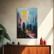 Load image into Gallery viewer, Creepy Haunted Cemetary Framed Canvas Print Halloween Art, Impasto Style Spooky Season Decor