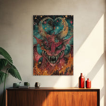Cargar imagen en el visor de la galería, Fantastical Demon with Stars Framed Canvas Print | Halloween Monster Art | Spooky Starry Art | Scary Demon Art for Home Decoration