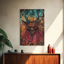 Load image into Gallery viewer, Dark Demon with Menacing Smile Framed Canvas Print, Halloween Art, Creepy Wall Art, Spooky Home Decor, Scary Art, Creepy Living Room Decor