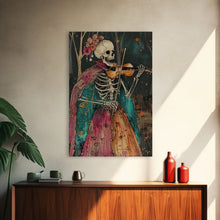 Load image into Gallery viewer, Day of the Dead Skeleton Playing Violin - Colorful Skeleton Art - Dia de los Muertos Inspired Print - Halloween Skeleton Decor