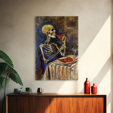 Carregar imagem no visualizador da galeria, Funny Skeleton Eating A Pizza, Framed Canvas Print, Halloween Decor