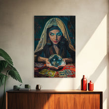 Load image into Gallery viewer, Enchanting Fortune Teller with Crystal Ball Under Moonlight - Mystical Witchcraft Framed Canvas Print, Halloween Gothic Home Decor