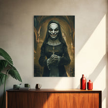 Load image into Gallery viewer, Creepy Nun Canvas Print - Halloween Art, Scary Art, Spooky Home Decor, Creepy Portrait, Gothic Wall Art, Halloween Decor Framed Canvas Print