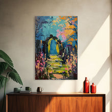 Load image into Gallery viewer, Enchanted Path Framed Canvas Print, Halloween Art, Spooky Garden, Haunted Walkway, Fall Decor Gothic Decor, Ghostly Archway, Eerie Landscape