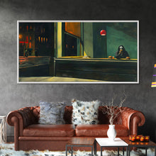 Load image into Gallery viewer, Demon Having a Cheeseburger in a Diner, Funny / Liminal Halloween Art, Framed Canvas Print