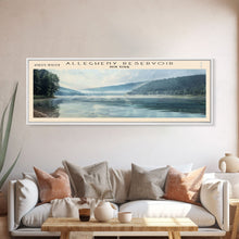 Load image into Gallery viewer, Allegheny Reservoir New York Panoramic Framed Canvas Print, Lake House Decor, Abstract Landscape, Travel Poster, Modern Wall Art, Calm Waters