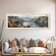 Load image into Gallery viewer, Angel Lake Nevada Panoramic Framed Canvas Print, Lake House Art, Boho Decor, Travel Poster, Nature Wall Art, Serene Scene