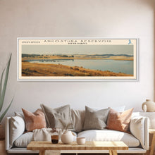 Load image into Gallery viewer, Angostura Reservoir South Dakota Panoramic Framed Canvas Print, Lake House Decor, Minimalist Art, Travel Poster, Scenic Painting