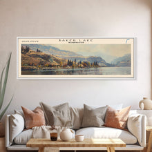 Load image into Gallery viewer, Baker Lake Washington Panoramic Framed Canvas Print, Lake House Art, Boho Decor, Travel Poster, Nature Wall Art, Serene Scene