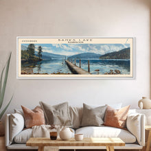 Load image into Gallery viewer, Banks Lake Washington Panoramic Framed Canvas Print, Lake House Decor, Rustic Art, Travel Poster, Scenic View, Home Decoration