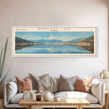 Load image into Gallery viewer, Bartlett Lake Arizona Framed Canvas Print, Panoramic Lake House Art, Scenic Painting, Travel Poster, Minimalist Wall Art, Home Decor