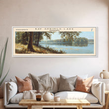 Load image into Gallery viewer, Bay Springs Lake Mississippi Framed Canvas Print, Panoramic Lake House Art, Scenic Painting, Travel Poster, Modern Decor, Nature Scene