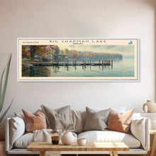 Load image into Gallery viewer, Big Chapman Lake Indiana Framed Canvas Print, Panoramic Lake House Art, Scenic Painting, Travel Poster, Rustic Art, Water Reflection