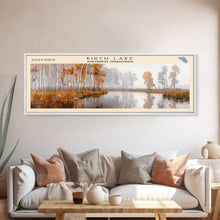 Load image into Gallery viewer, Birch Lake Framed Canvas Print, Panoramic Lake House Decor, Scenic View, Travel Poster, Rustic Art, Lake Painting