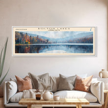 Carregar imagem no visualizador da galeria, Bolton Lakes Connecticut Framed Canvas Print, Panoramic Lake House Art, Scenic View, Travel Poster, Modern Art, Lake Painting