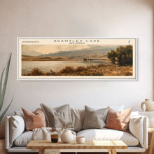 Load image into Gallery viewer, Brantley Lake New Mexico Framed Canvas Print, Lake House Art, Panoramic Wall Art, Travel Poster, Modern Lake Painting, Nature Art