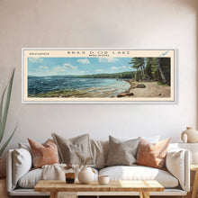 Load image into Gallery viewer, Bras d'Or Lake Framed Canvas Print, Panoramic Lake House Decor, Wall Art, Travel Poster, Rustic Lake Painting, Home Decor