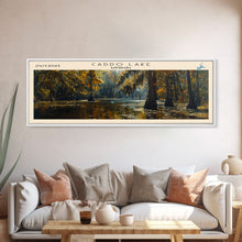Carregar imagem no visualizador da galeria, Caddo Lake Louisiana Framed Canvas Print, Lake House Decor, Panoramic Wall Art, Travel Poster, Rustic Lake Painting, Nature Art