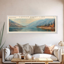 Carregar imagem no visualizador da galeria, Canyon Ferry Lake Montana Framed Canvas Print, Lake House Art, Panoramic Wall Art, Travel Poster, Rustic Lake Painting, Nature Art