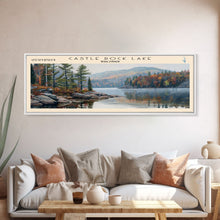 Cargar imagen en el visor de la galería, Castle Rock Lake Wisconsin Framed Canvas Print, Lake House Art, Panoramic Wall Art, Travel Poster, Modern Lake Painting, Home Decor