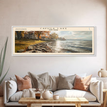 Cargar imagen en el visor de la galería, Cayuga Lake New York Framed Canvas Print, Lake House Art, Panoramic Travel Poster, Wide Wall Art, Modern Lake Painting, Home Decor