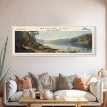 Cargar imagen en el visor de la galería, Christine Lake New Hampshire Framed Canvas Print, Lake House Art, Panoramic Wide Art, Travel Poster, Rustic Lake Painting, Home Decor
