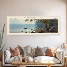 Load image into Gallery viewer, Clopper Lake Maryland Framed Canvas Print, Lake House Art, Panoramic Wide Art, Travel Poster, Minimalist Lake Painting, Home Decor