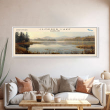 Cargar imagen en el visor de la galería, Cobbosseecontee Lake Maine Framed Canvas Print, Panoramic Lake House Decor, Wide Wall Art, Travel Poster, Rustic Lake Painting, Nature Art