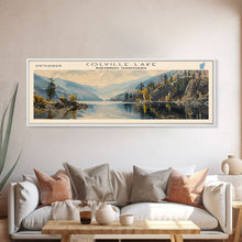 Cargar imagen en el visor de la galería, Colville Lake Framed Canvas Print, Lake House Decor, Panoramic Wide Art, Travel Poster, Modern Lake Painting, Nature Art