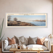 Cargar imagen en el visor de la galería, Conchas Lake New Mexico Framed Canvas Print, Lake House Art, Panoramic Wide Art, Travel Poster, Rustic Lake Painting, Home Decor