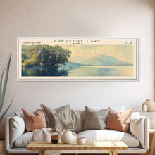 Load image into Gallery viewer, Crean Lake Framed Canvas Print, Lake House Decor, Panoramic Wall Art, Travel Poster, Rustic Lake Painting, Nature Art