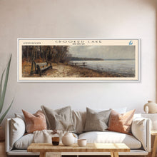 Load image into Gallery viewer, Crooked Lake Michigan Framed Canvas Print, Lake House Art, Panoramic Wall Art, Travel Poster, Minimalist Lake Painting, Home Decor