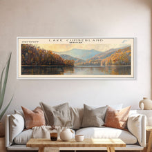 Load image into Gallery viewer, Cumberland Lake Framed Canvas Print, Lake House Art, Panoramic Wall Art, Travel Poster, Modern Lake Painting, Nature Art