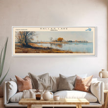 Load image into Gallery viewer, Dallas Lake Indiana Framed Canvas Print, Lake House Decor, Panoramic Wall Art, Travel Poster, Rustic Lake Painting, Home Decor