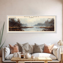 Load image into Gallery viewer, Davy Lake Framed Canvas Print, Lake House Decor, Panoramic Wall Art, Travel Poster, Rustic Lake Painting, Home Decor