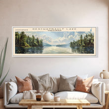Load image into Gallery viewer, Deschambault Lake Framed Canvas Print, Lake House Decor, Panoramic Wall Art, Travel Poster, Modern Lake Painting, Nature Art