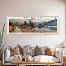 Load image into Gallery viewer, Diamond Lake Oregon Framed Canvas Print, Lake House Art, Panoramic Wall Art, Travel Poster, Modern Lake Painting, Home Decor