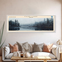 Load image into Gallery viewer, East Lake Oregon Framed Canvas Print, Panoramic Lake House Decor, Wall Art, Travel Poster, Rustic Lake Painting, Home Decor