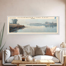 Load image into Gallery viewer, Eau Claire Clearwater Lake East Framed Canvas Print, Lake House Decor, Panoramic Wall Art, Travel Poster, Rustic Lake Painting, Home Decor