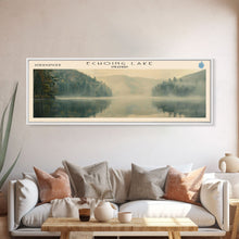 Load image into Gallery viewer, Echoing Lake Framed Canvas Print, Lake House Decor, Panoramic Wall Art, Travel Poster, Rustic Lake Painting, Home Decor