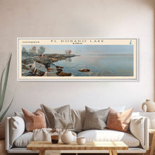 Load image into Gallery viewer, El Dorado Lake Kansas Framed Canvas Print, Lake House Decor, Panoramic Wall Art, Travel Poster, Rustic Lake Painting, Nature Art