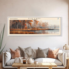 Load image into Gallery viewer, Elk Lake Michigan Framed Canvas Print, Lake House Art, Panoramic Wall Art, Travel Poster, Minimalist Lake Painting, Home Decor