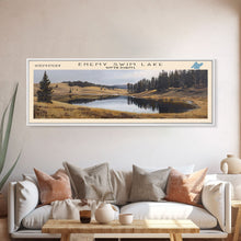 Load image into Gallery viewer, Enemy Swim Lake South Dakota Framed Canvas Print, Lake House Decor, Panoramic Wall Art, Travel Poster, Rustic Lake Painting, Home Decor